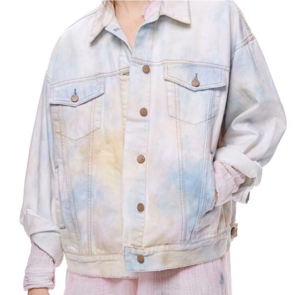 FREE PEOPLE Tie Dye Denim Jean Jacket Coat - Picture 6 of 12